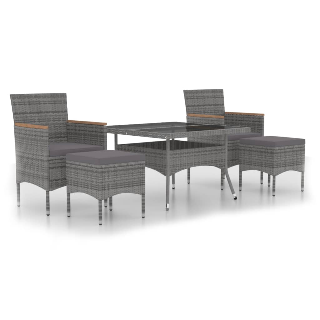 Ensemble à Manger jardin 5 pcs résine tressée verre trempé Gris