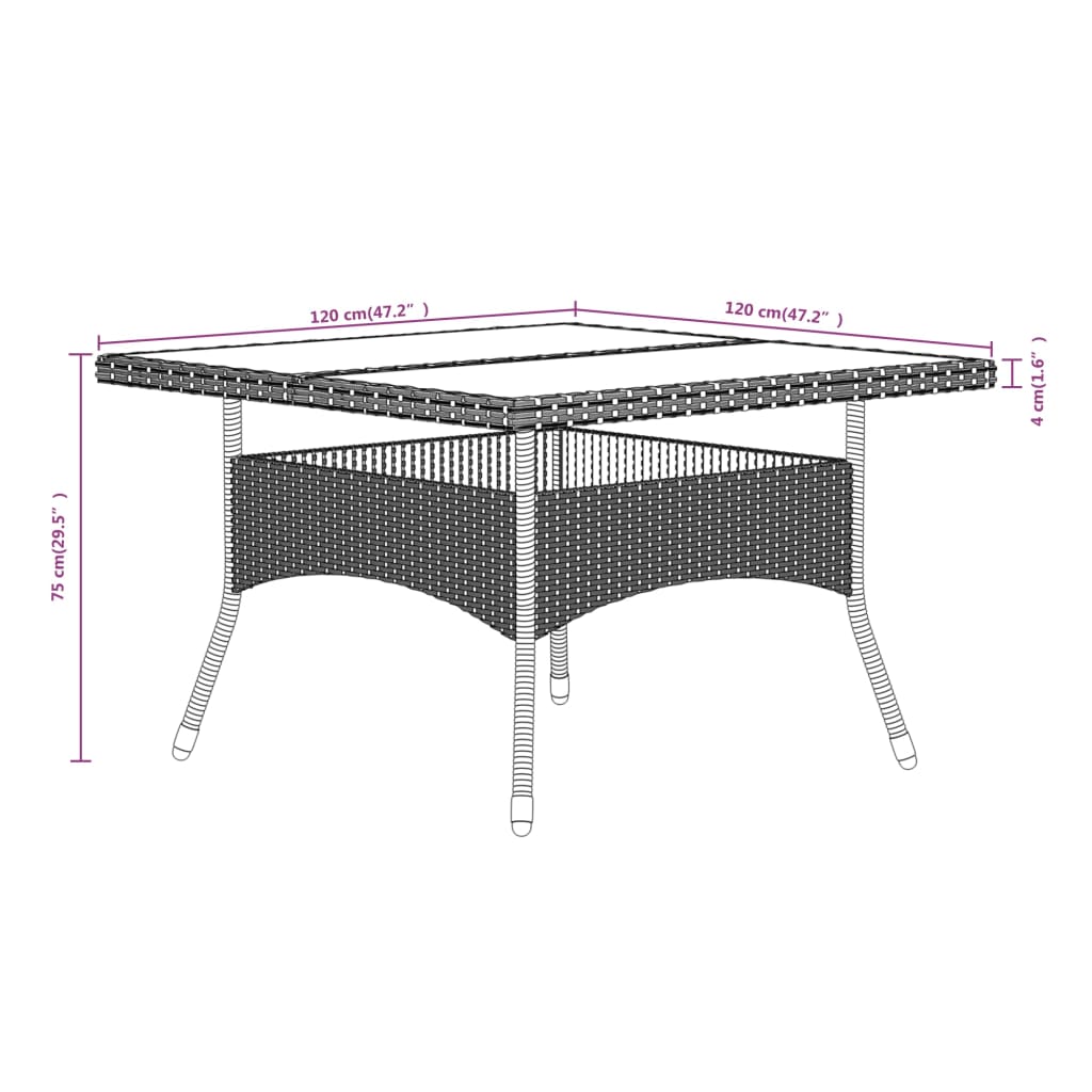 Ensemble à Manger jardin 5 pcs résine tressée verre trempé Gris