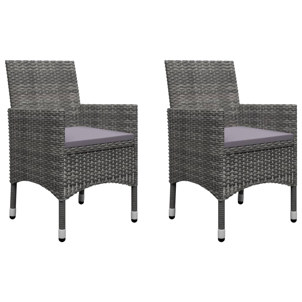 Ensemble de bistro 3 pcs Résine tressée et verre trempé Gris