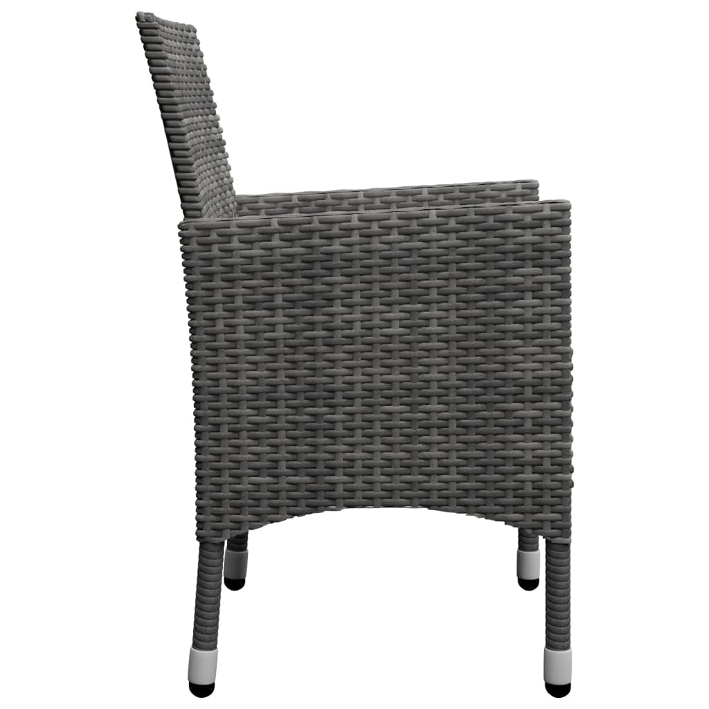 Ensemble de bistro 3 pcs Résine tressée et verre trempé Gris