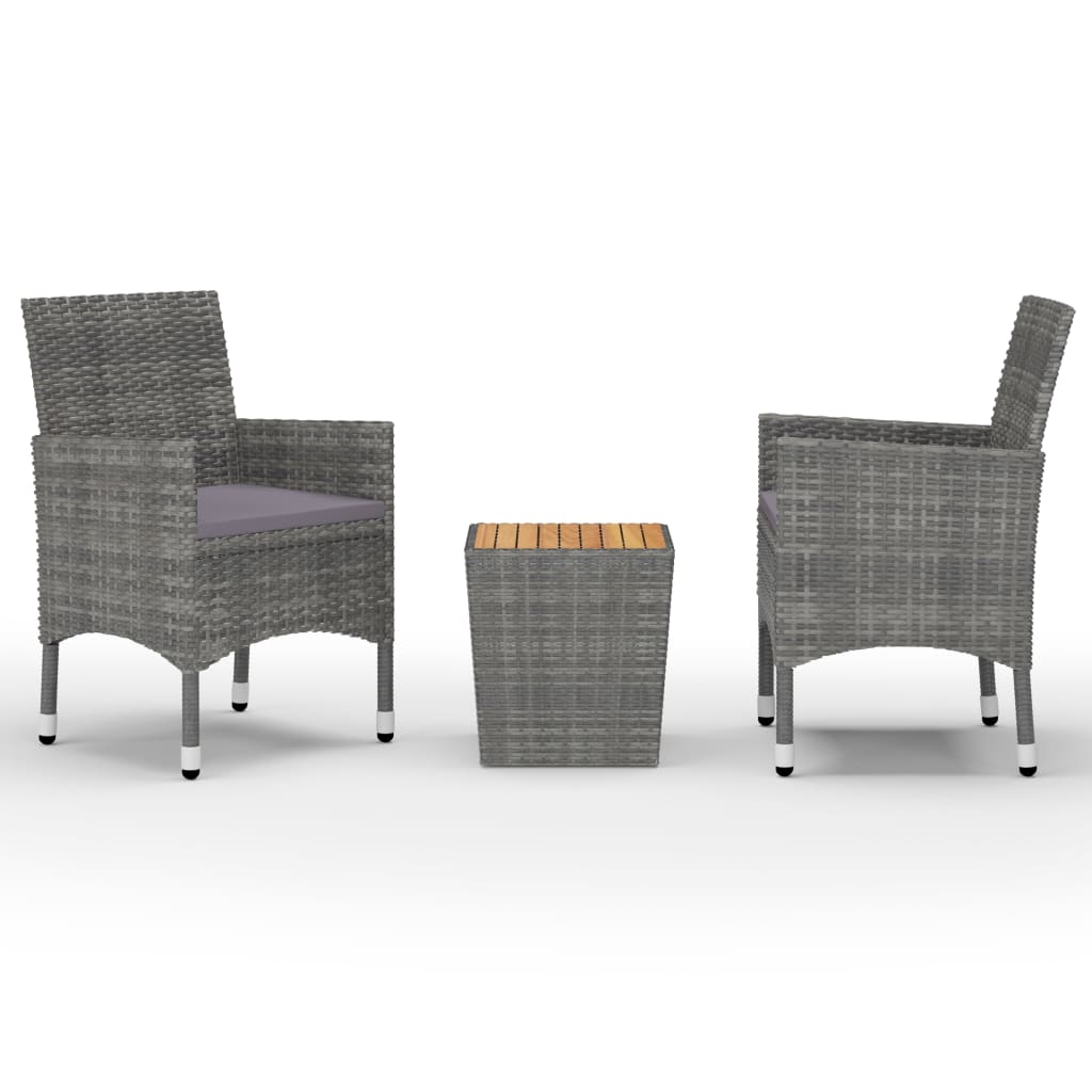 Ensemble de bistro 3 pcs Résine tressée et bois d'acacia Gris