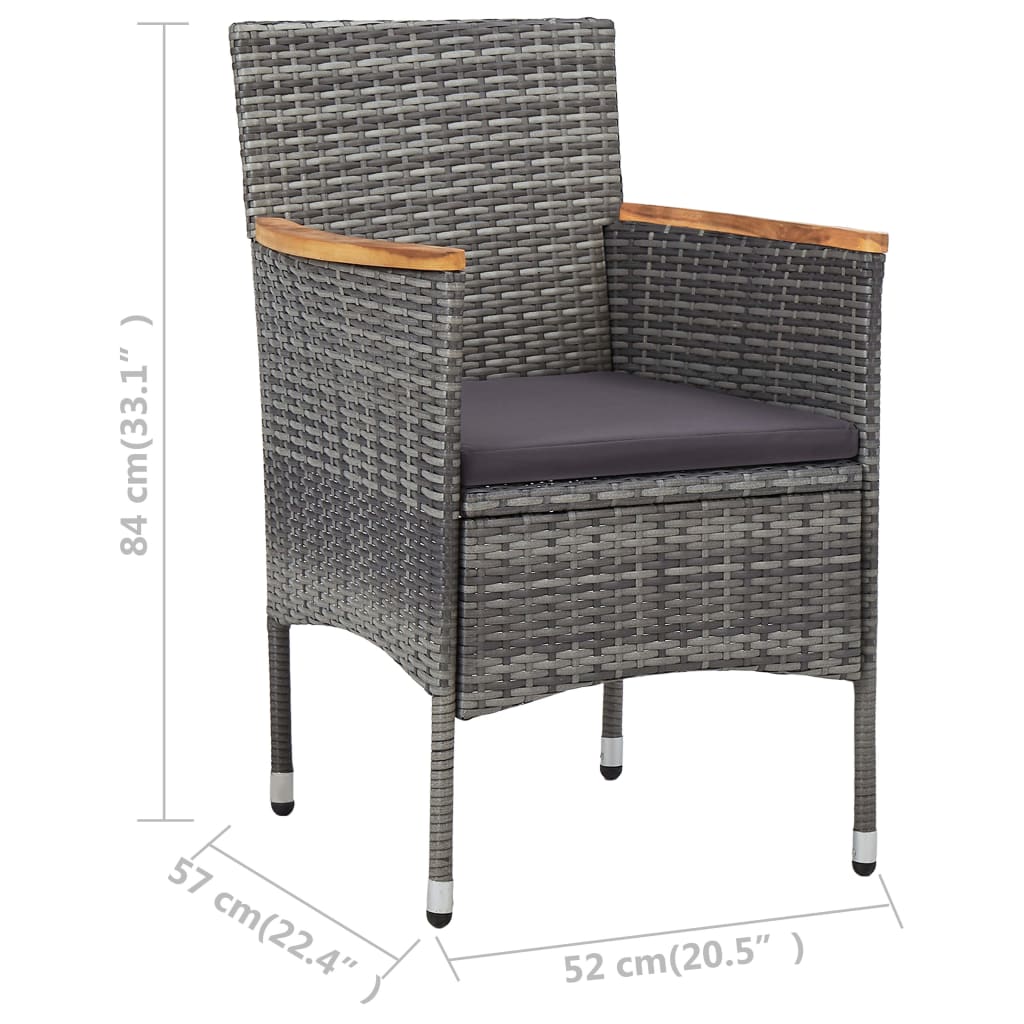 Ensemble de bistro 3 pcs Résine tressée et verre trempé Gris