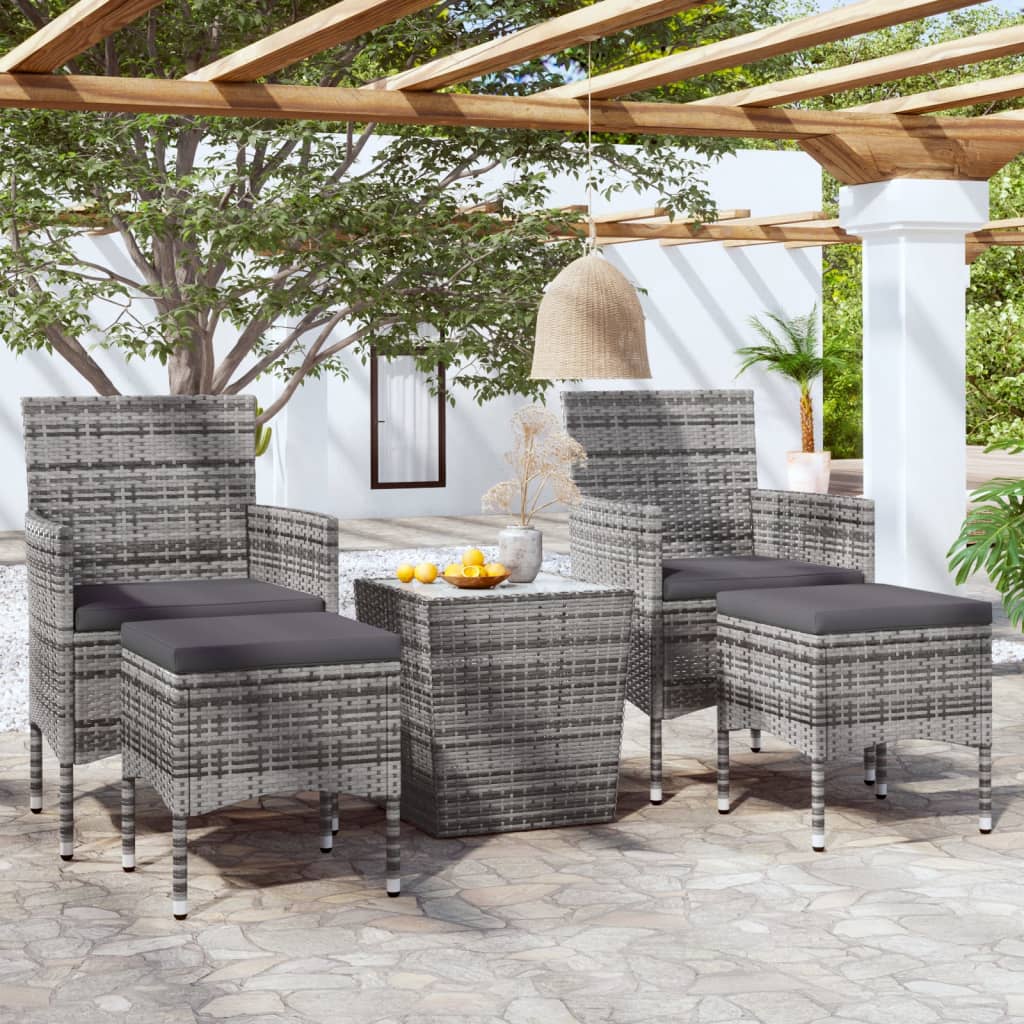 Ensemble de bistro jardin 5pcs Résine tressée verre trempé Gris