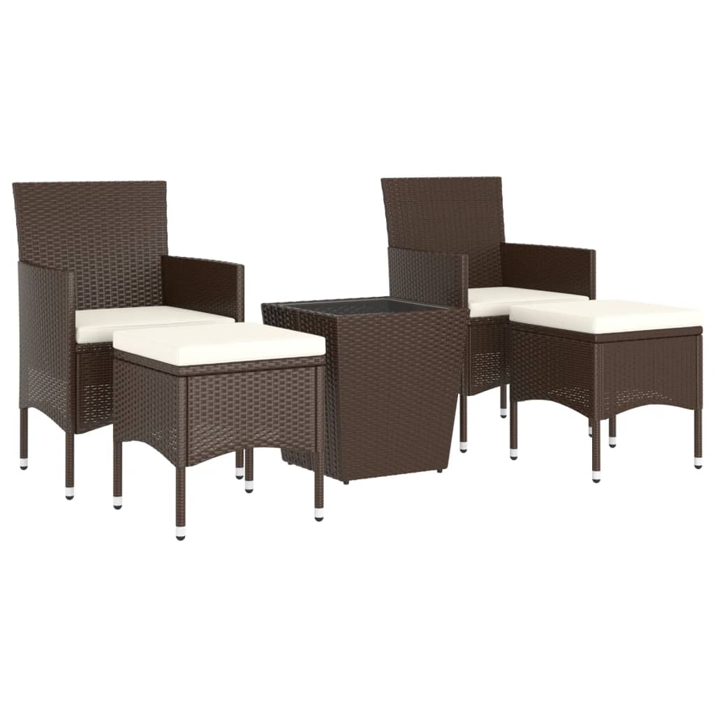 Ensemble de bistro de jardin 5 pcs poly rotin et verre trempé
