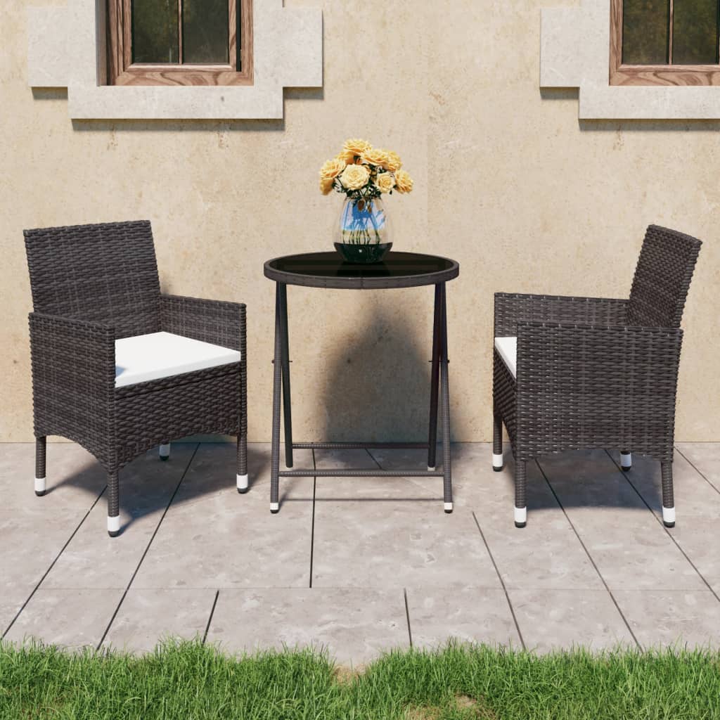 Ensemble de bistro de jardin 3 pcs poly rotin et verre trempé