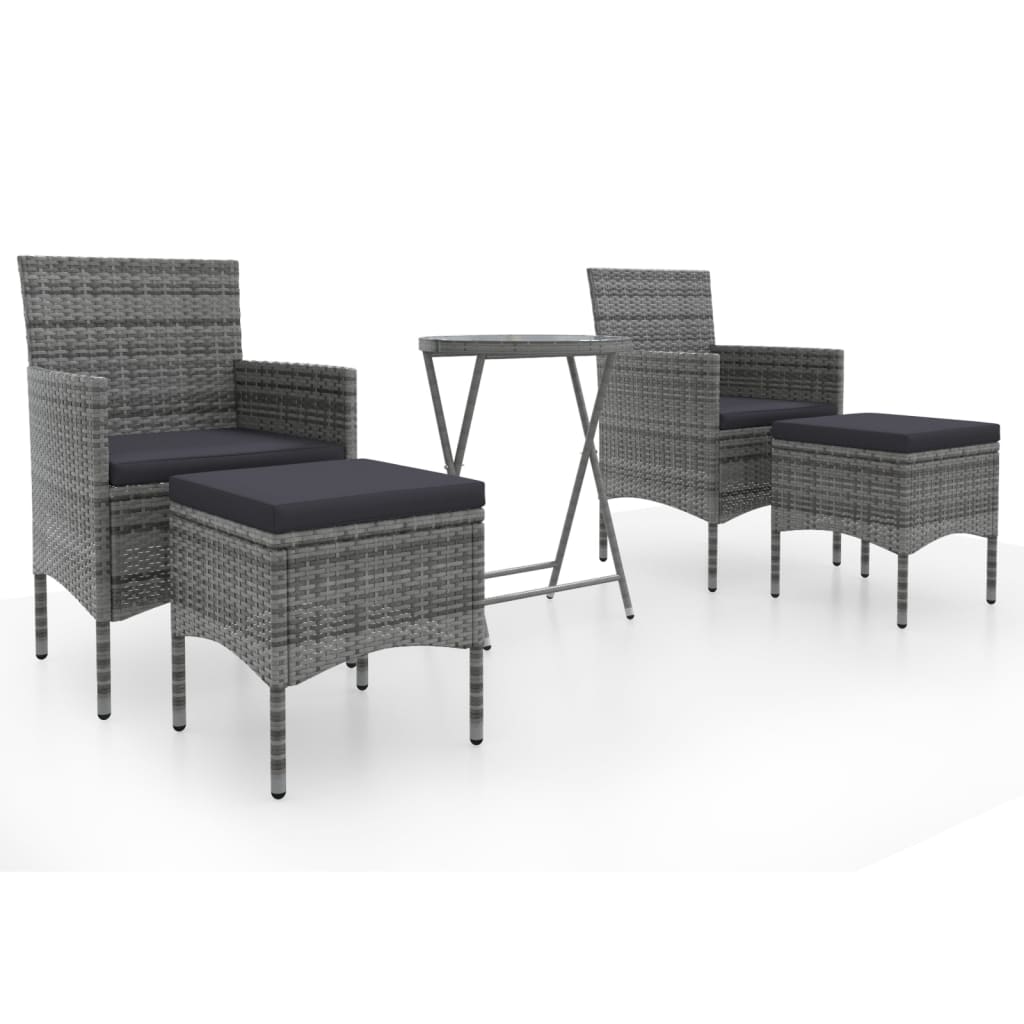 Ensemble de bistro jardin 5pcs Résine tressée verre trempé Gris
