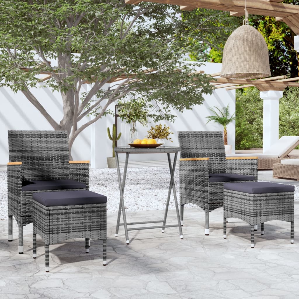 Ensemble de bistro jardin 5pcs Résine tressée verre trempé Gris
