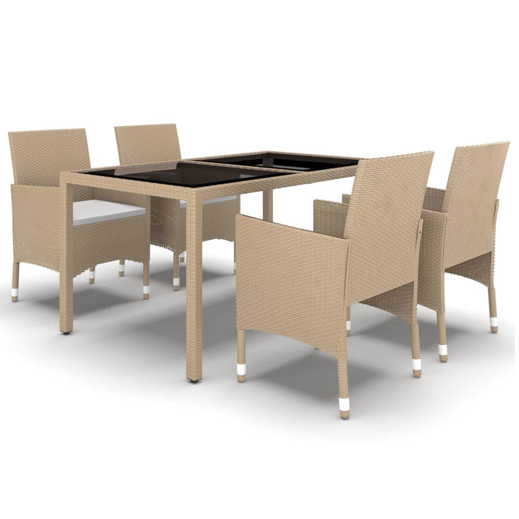 Ensemble à manger de jardin 5 pcs Rotin verre trempé Beige