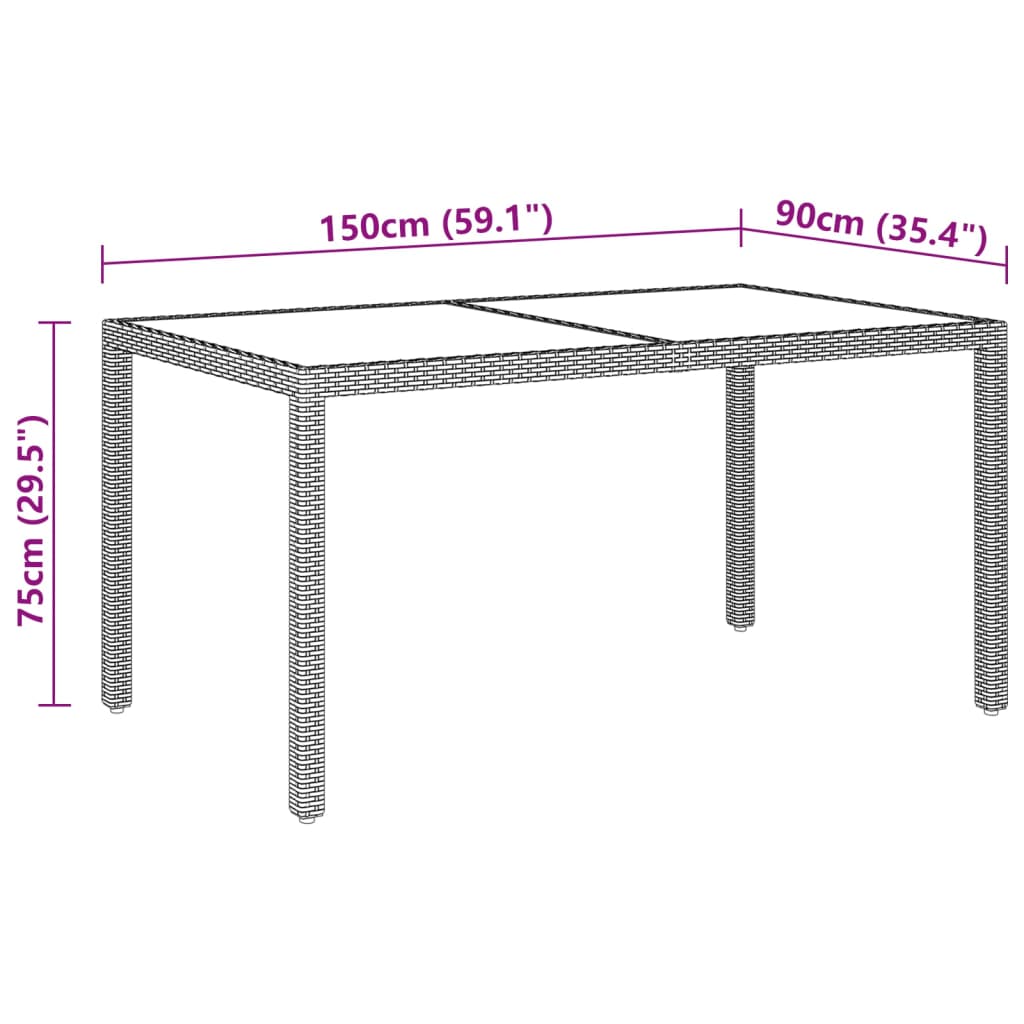 Ensemble à manger de jardin 5 pcs Rotin verre trempé Beige