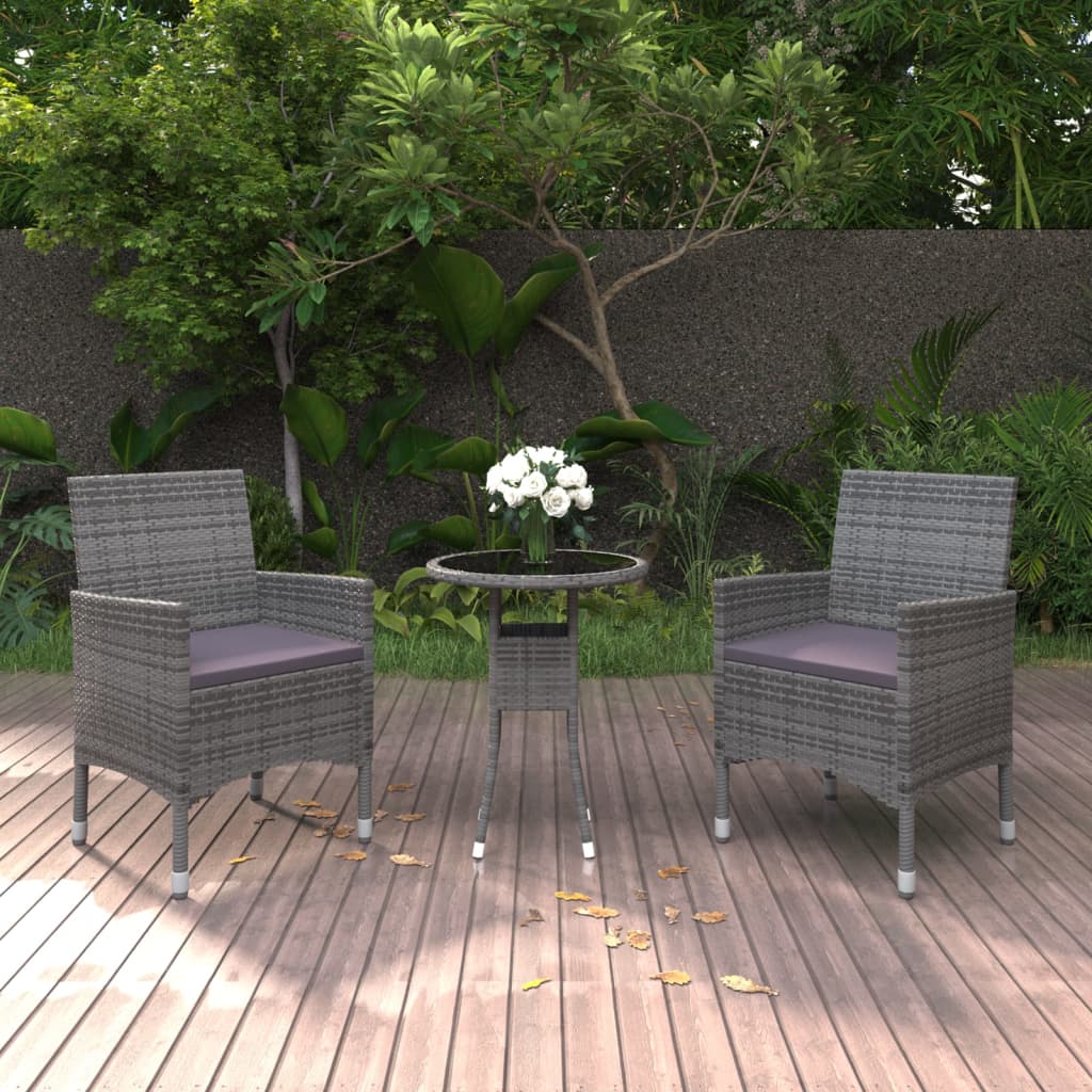 Ensemble à manger de jardin 3 pcs Résine tressée Gris