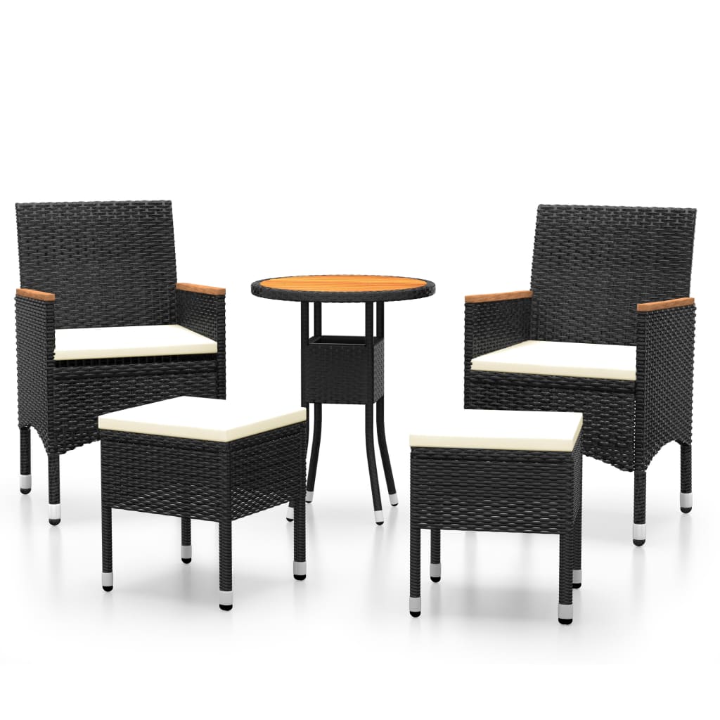 Salon de jardin 5 pcs Résine tressée Noir