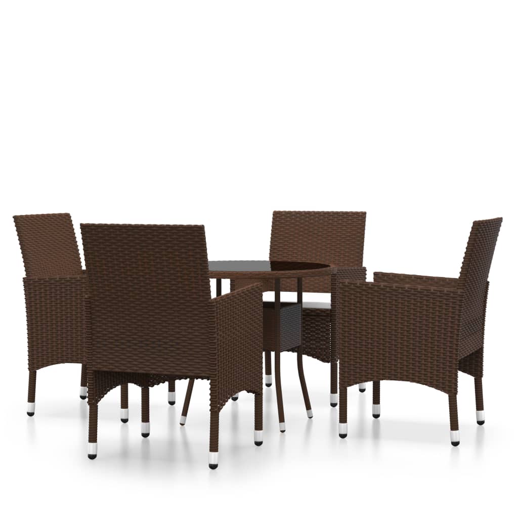 Ensemble à manger de jardin 5pcs Résine tressée Marron