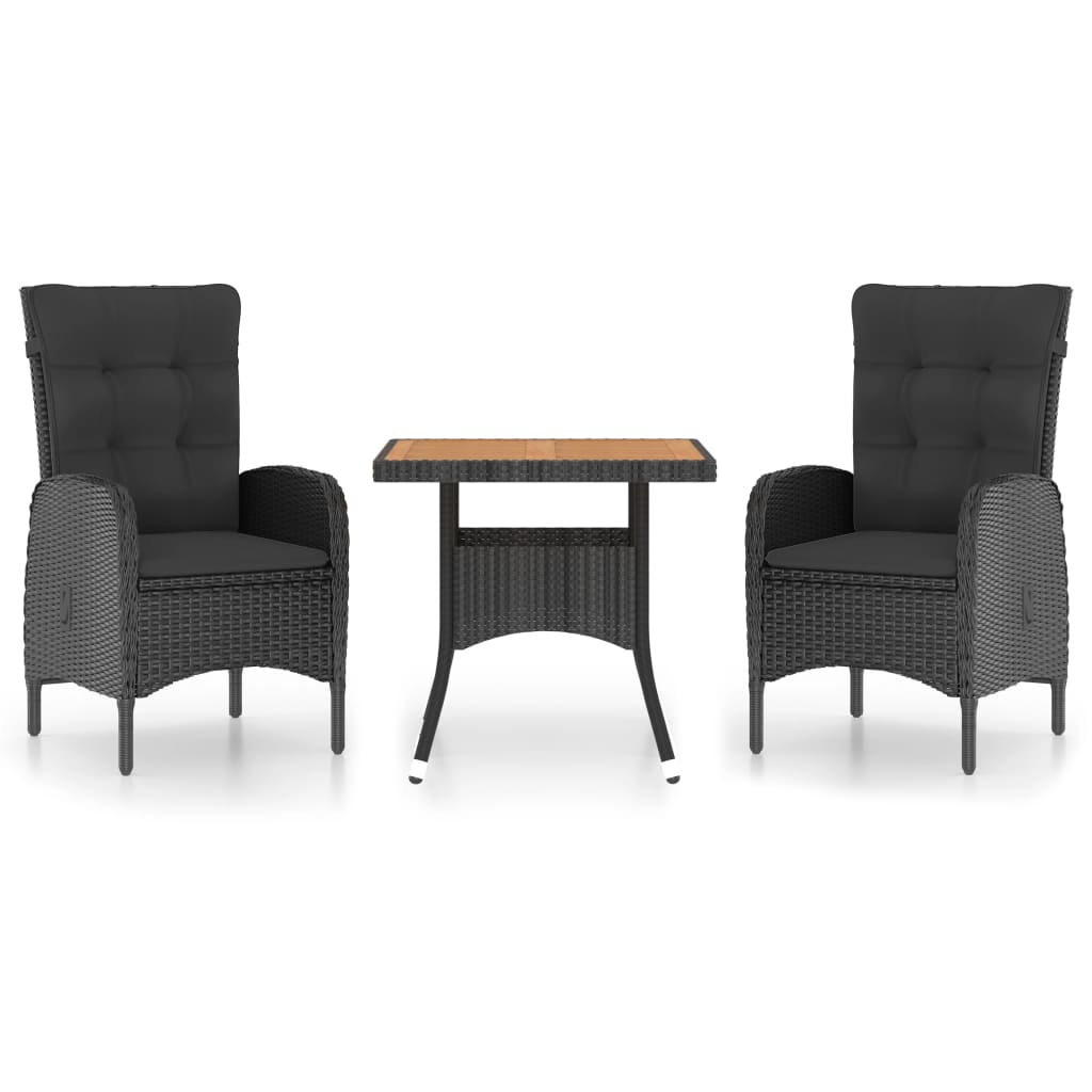 Ensemble à dîner de jardin 3 pcs Résine tressée et acacia Noir