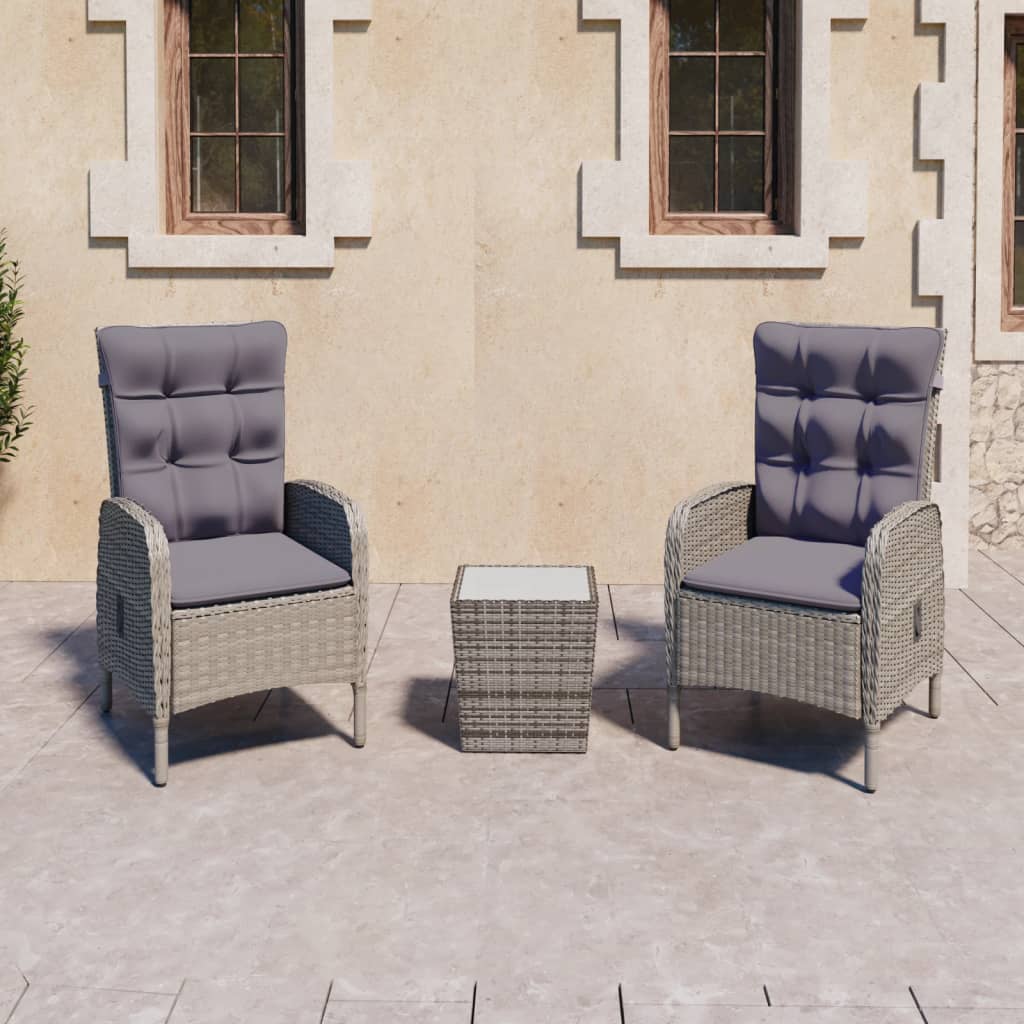 Ensemble de bistro de jardin 3 pcs Résine tressée et verre Gris