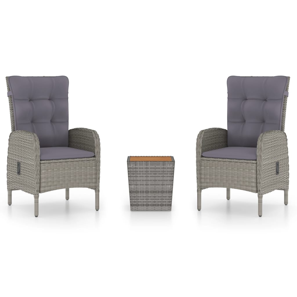 Ensemble de bistro de jardin 3pcs Résine tressée et acacia Gris