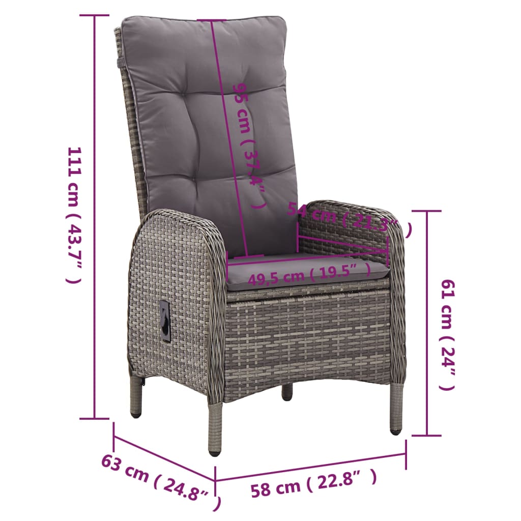 Ensemble de bistro de jardin 3 pcs Résine tressée Gris