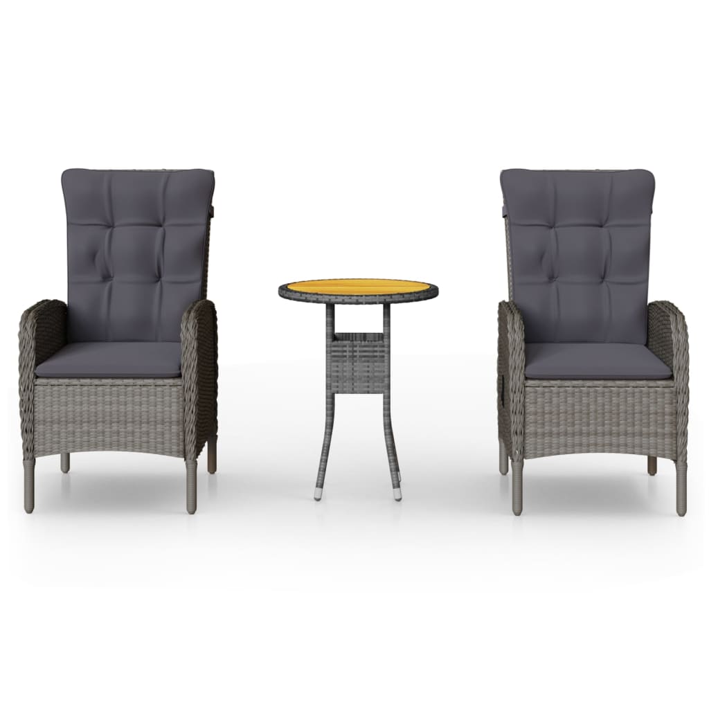 Ensemble de bistro de jardin 3 pcs Résine tressée Gris