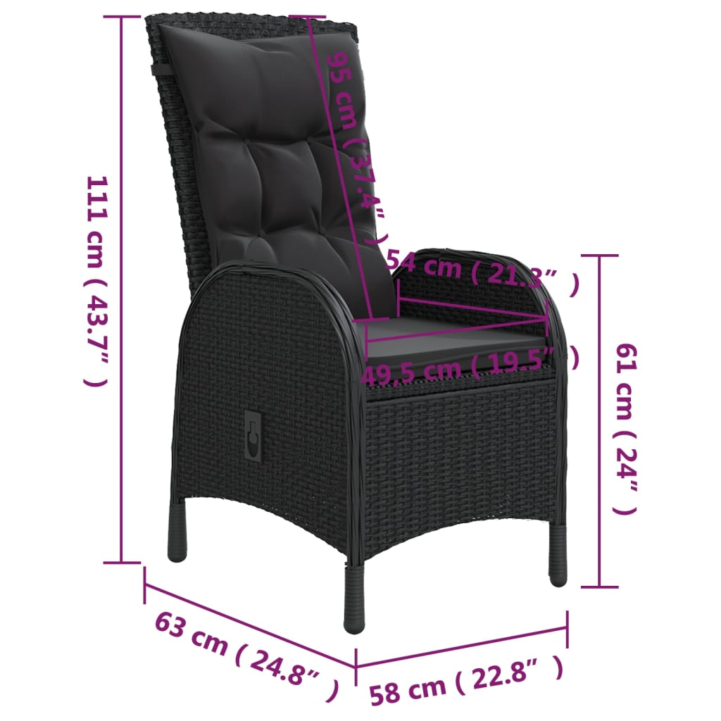 Ensemble de bistro de jardin 3 pcs Résine tressée Noir