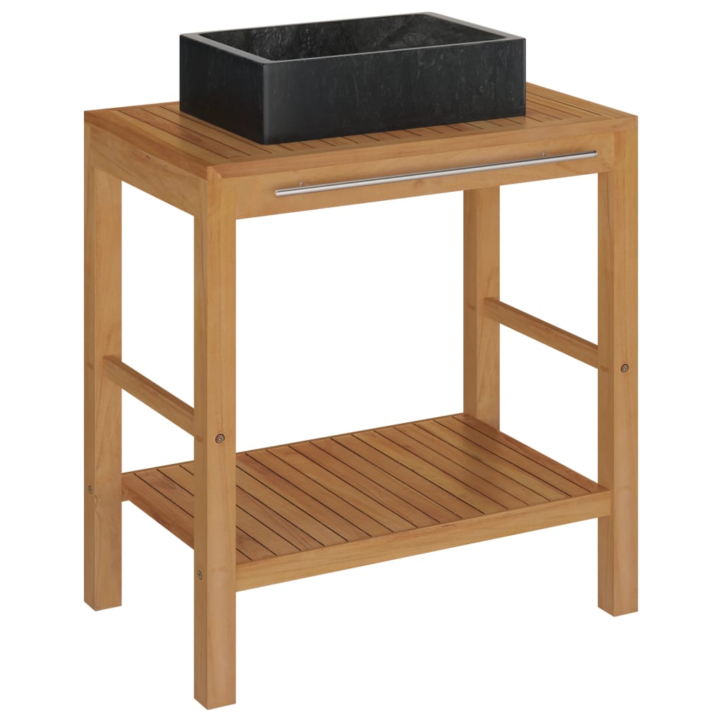 Armoire de toilette en teck solide avec lavabo en marbre Noir - XIOS