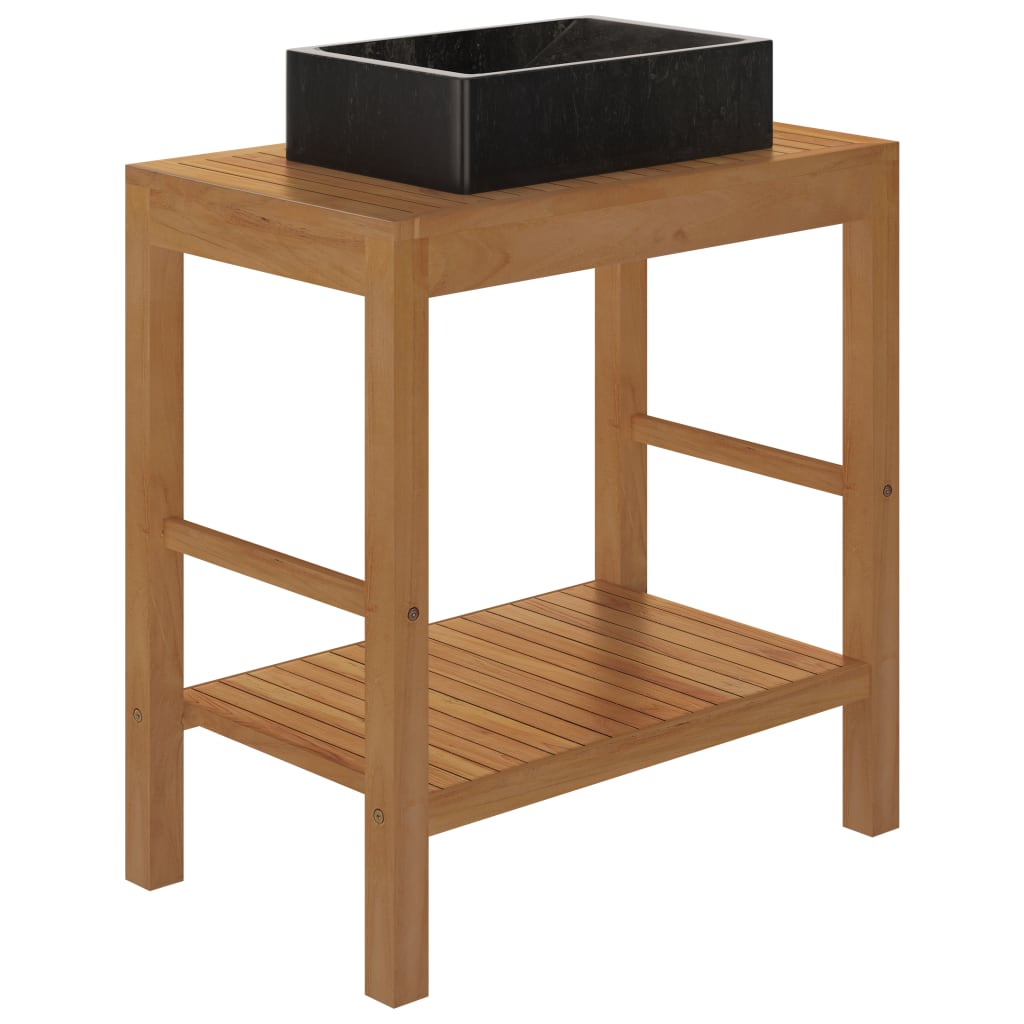 Armoire de toilette en teck solide avec lavabo en marbre Noir - XIOS