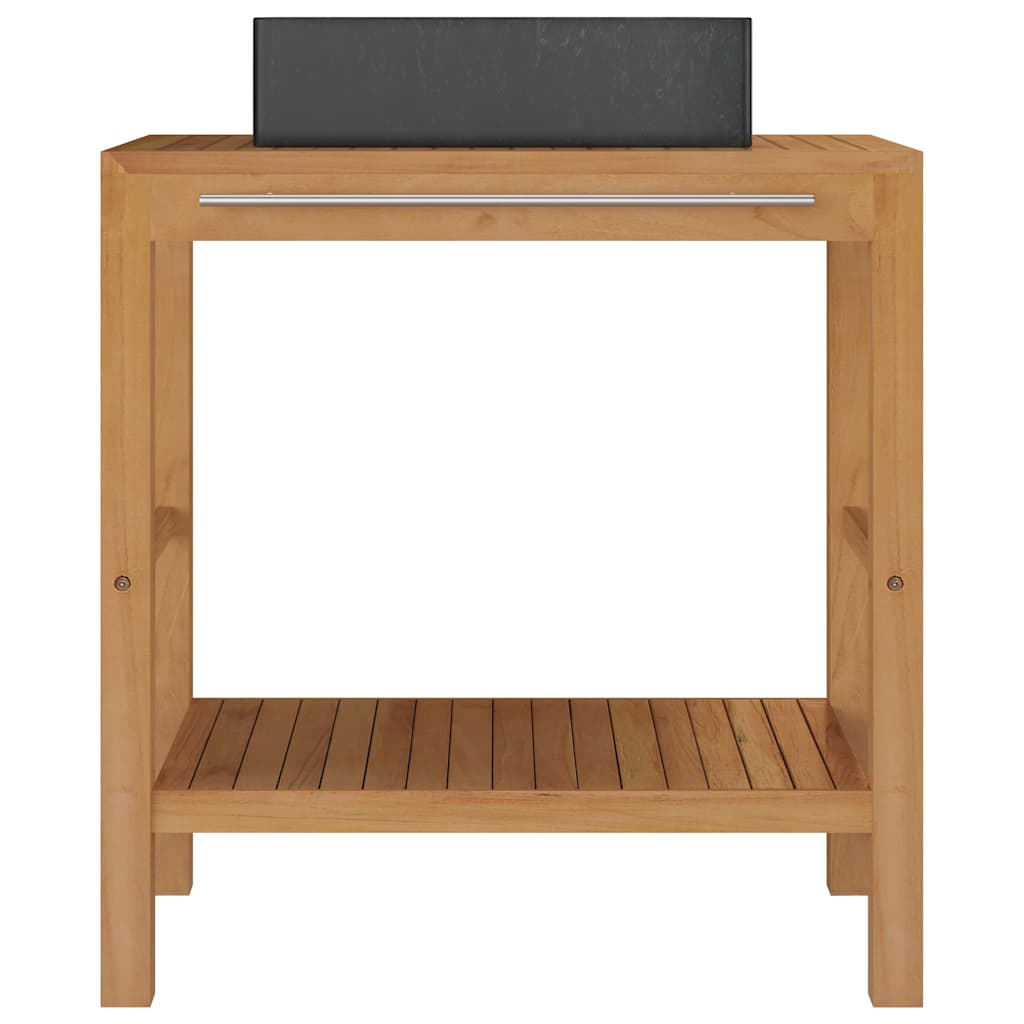 Armoire de toilette en teck solide avec lavabo en marbre Noir - XIOS