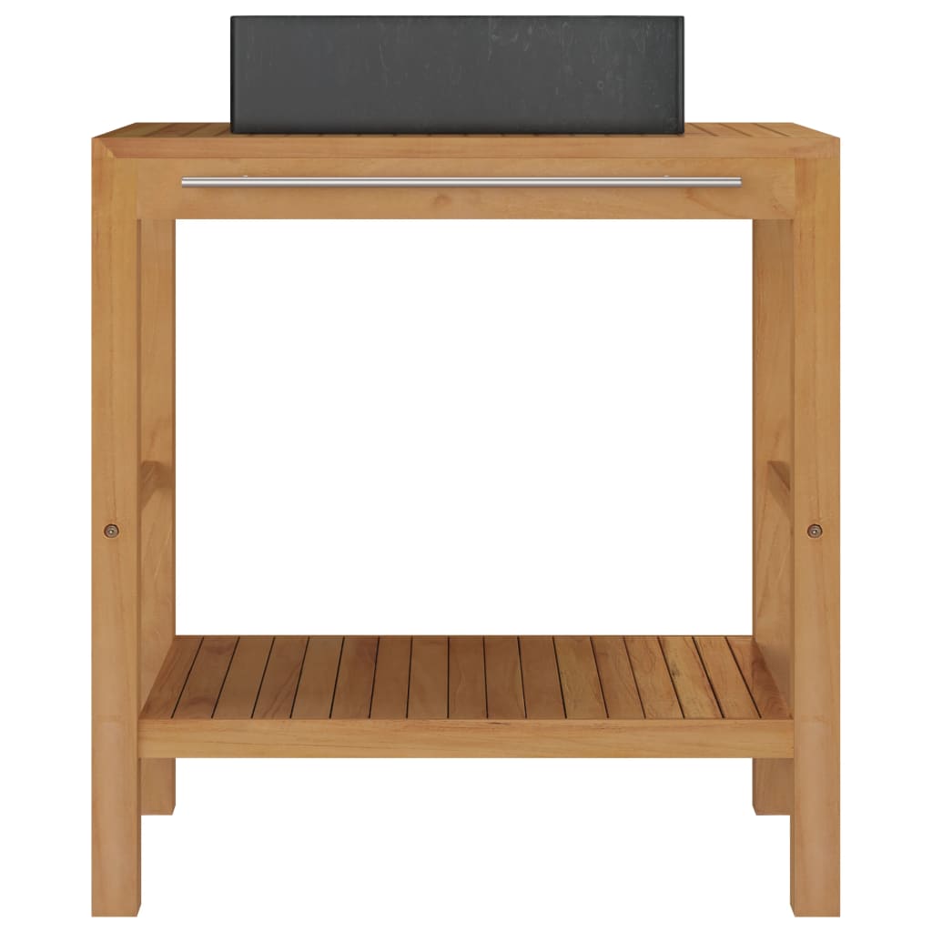 Armoire de toilette en teck solide avec lavabo en marbre Noir - XIOS