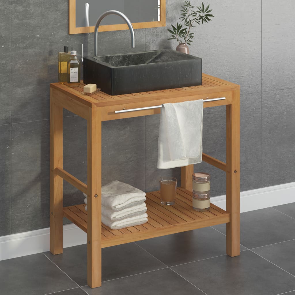 Armoire de toilette en teck solide avec lavabo en marbre Noir - XIOS