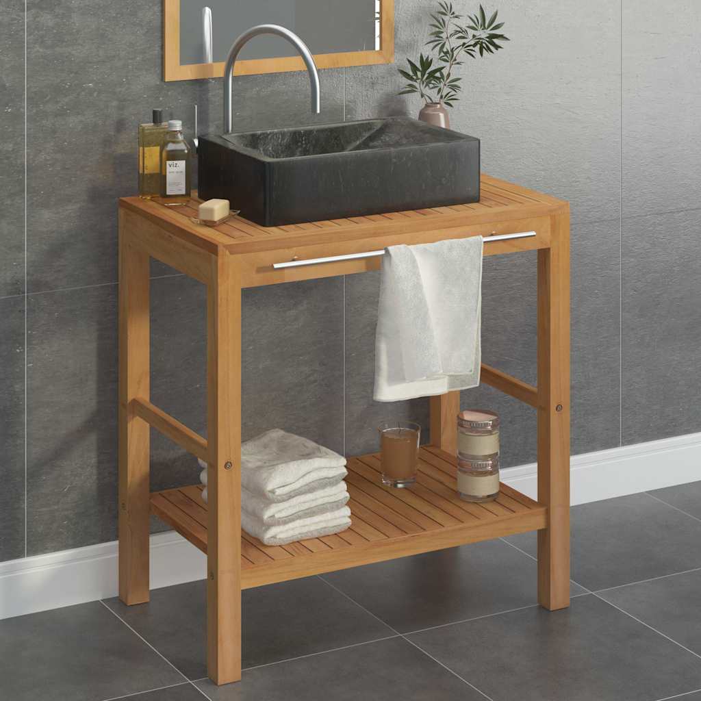 Armoire de toilette en teck solide avec lavabo en marbre Noir - XIOS