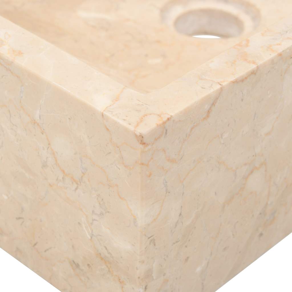 Armoire de toilette en teck solide avec lavabo en marbre Crème