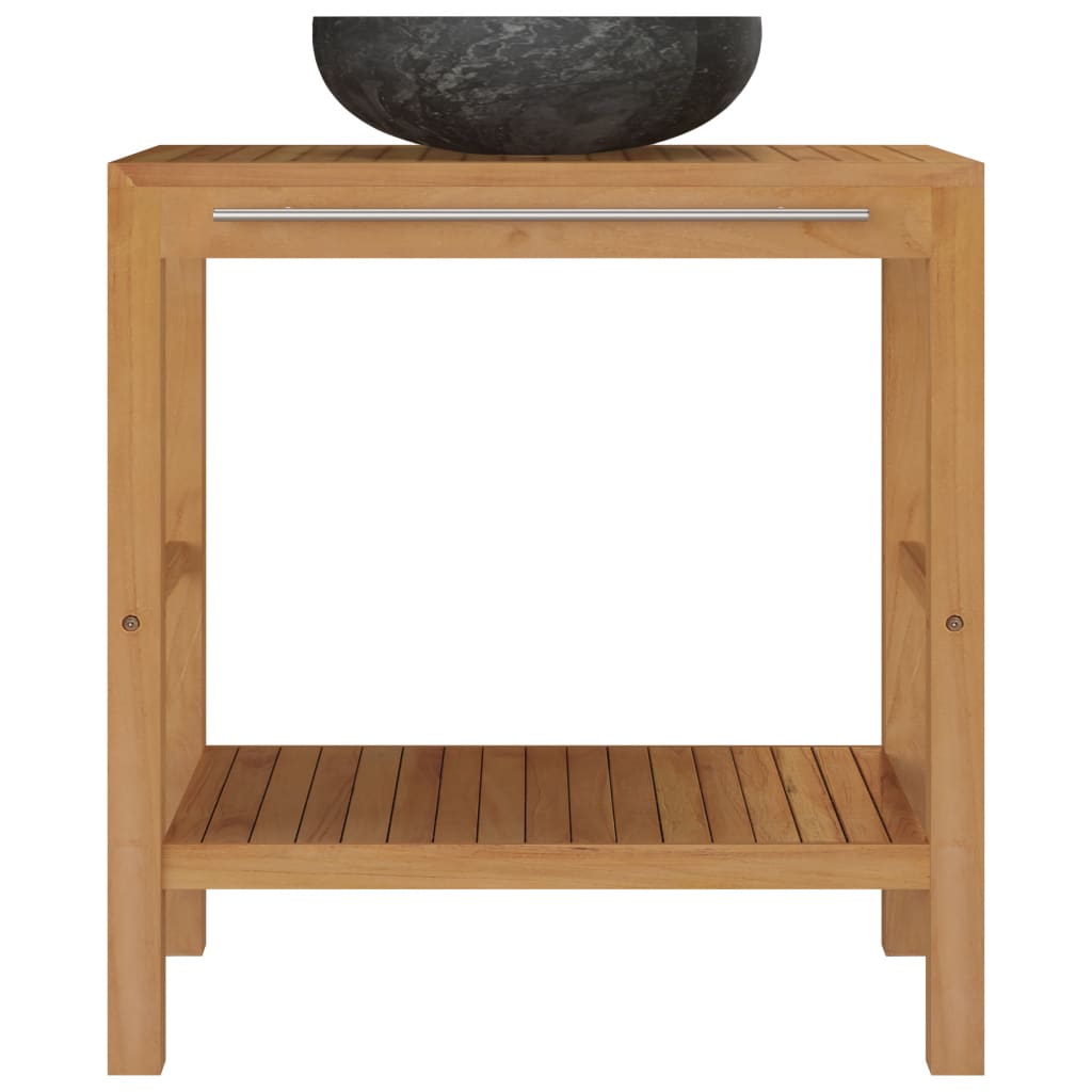 Armoire de toilette en teck solide avec lavabo en marbre Noir - XIOS