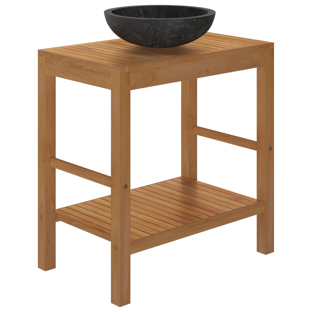 Armoire de toilette en teck solide avec lavabo en marbre Noir - XIOS