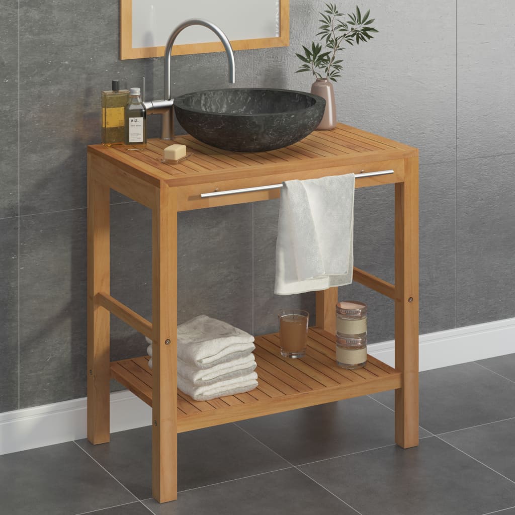 Armoire de toilette en teck solide avec lavabo en marbre Noir - XIOS