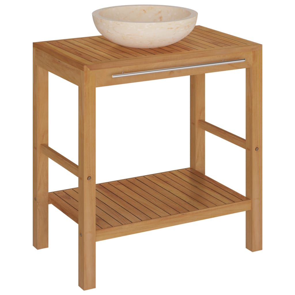 Armoire de toilette en teck solide avec lavabo en marbre Crème - XIOS
