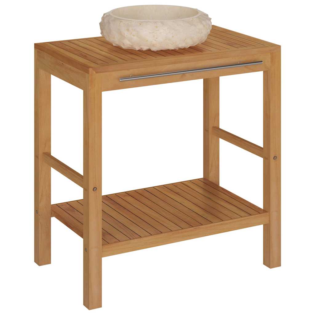 Armoire de toilette en teck solide avec lavabo en marbre Crème - XIOS