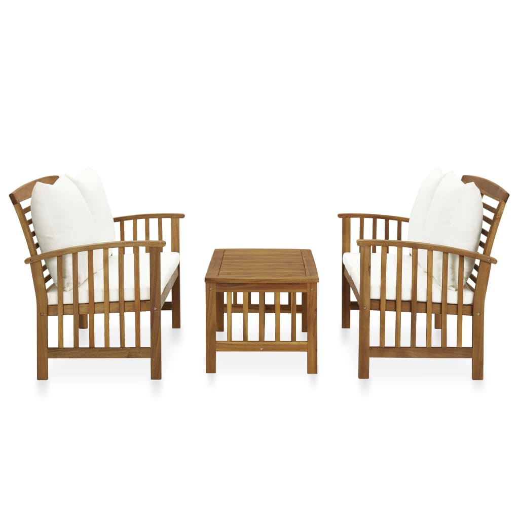 Salon de jardin 3 pcs avec coussins Bois d'acacia massif