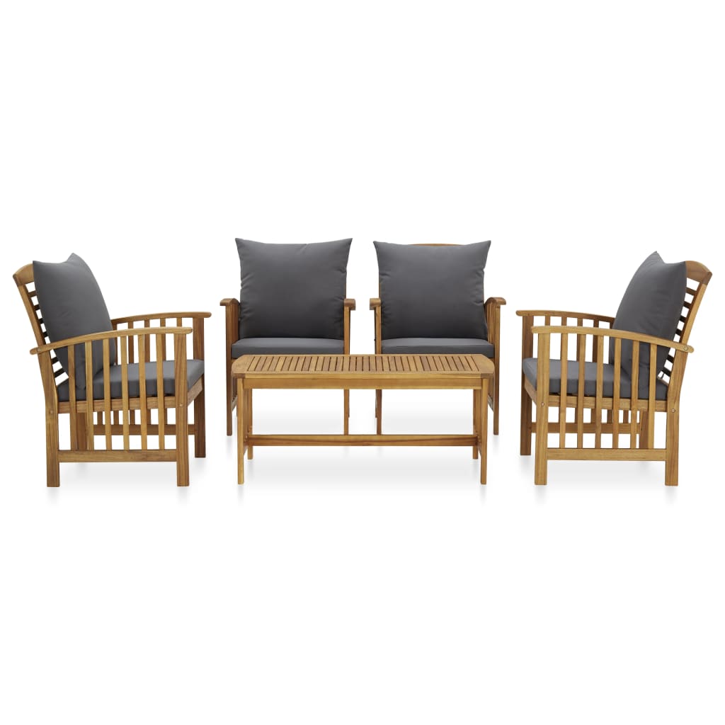 Salon de jardin 5 pcs avec coussins Bois d'acacia solide