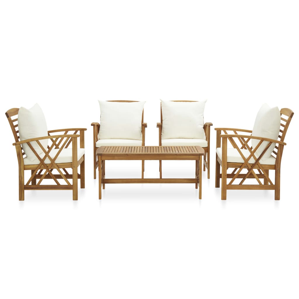 Salon de jardin 5 pcs avec coussins Bois d'acacia solide