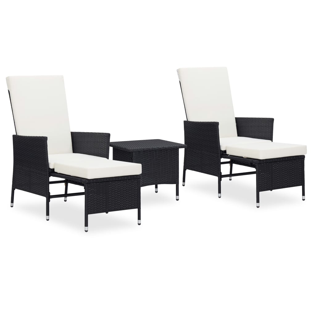 Salon de jardin 3 pcs avec coussins Résine tressée Noir