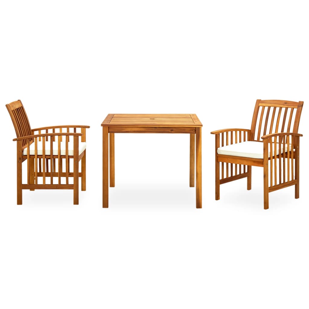 Ensemble à manger de jardin 3 pcs et coussins Acacia solide