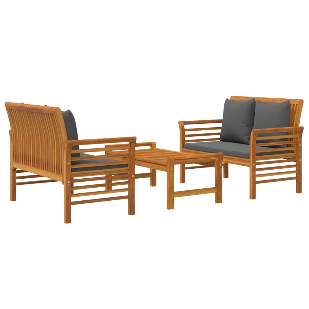 Salon de jardin 3 pcs avec coussins bois massif d'acacia