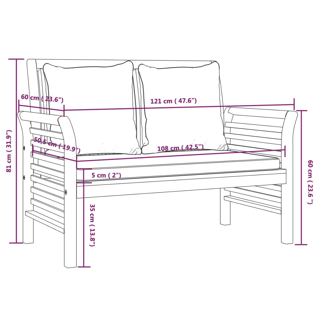 Salon de jardin 3 pcs avec coussins bois massif d'acacia