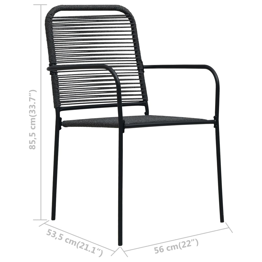 Ensemble à manger de jardin 3 pcs Corde en coton et acier Noir