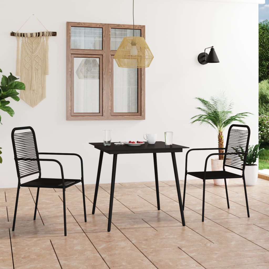 Ensemble à manger de jardin 3 pcs Corde en coton et acier Noir