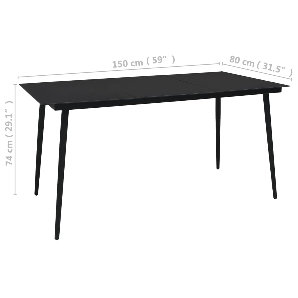 Ensemble à manger de jardin 7 pcs Corde en coton et acier Noir