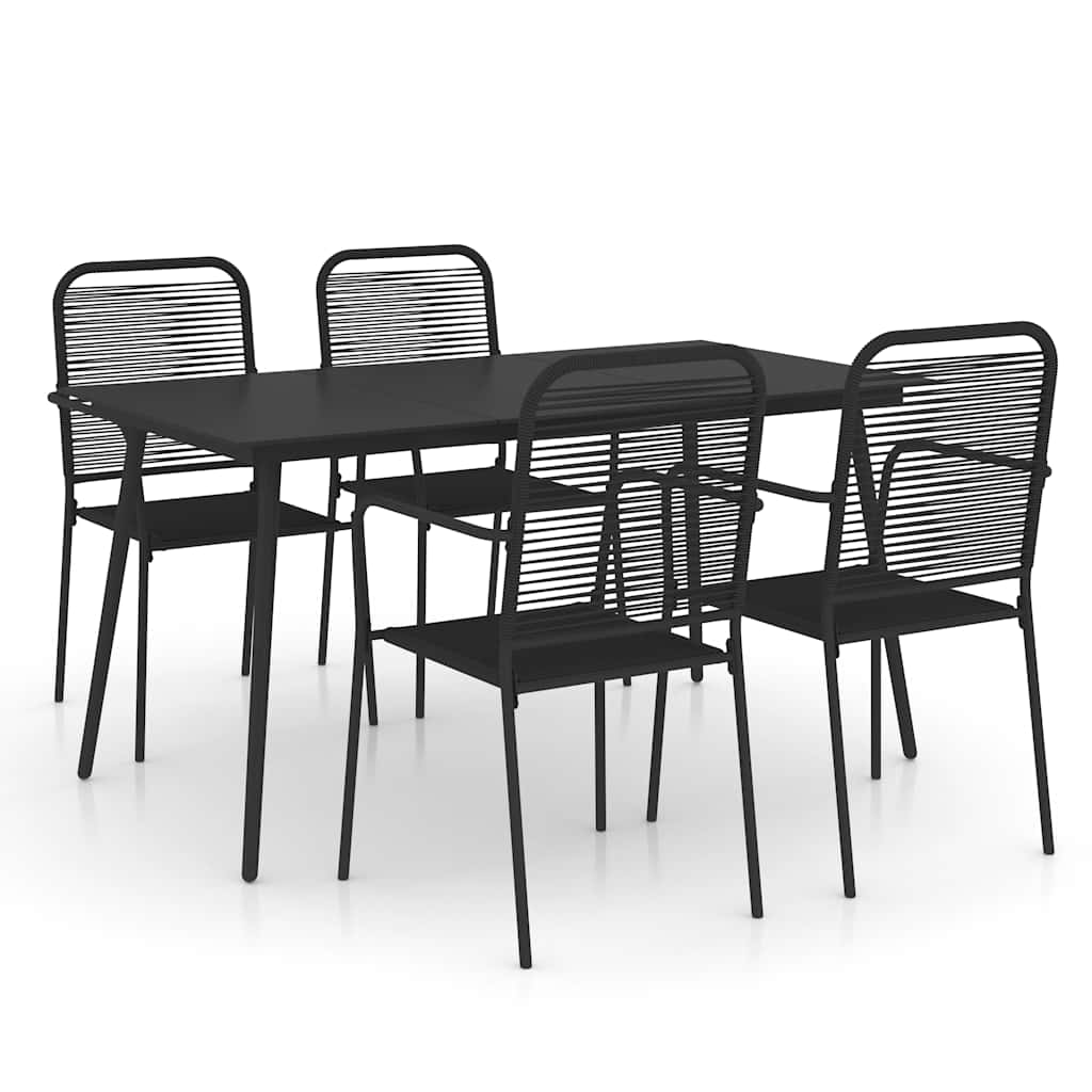 Ensemble à manger de jardin 5 pcs Corde en coton et acier Noir