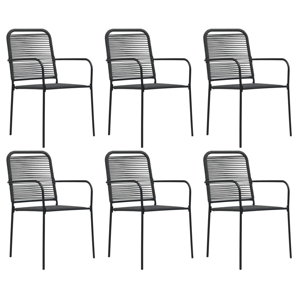 Ensemble à manger de jardin 7 pcs Corde en coton et acier Noir