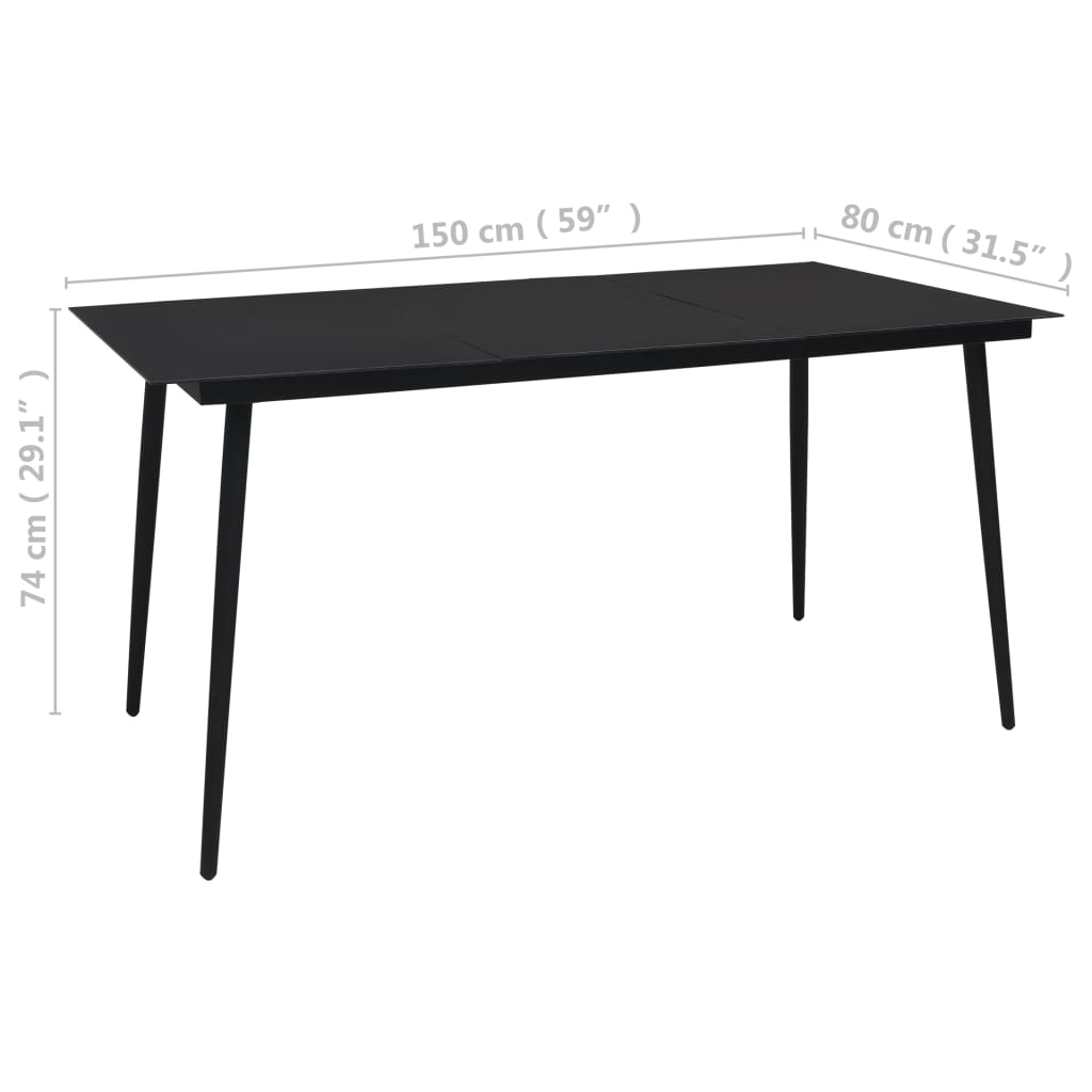 Ensemble à manger de jardin 7 pcs Corde en coton et acier Noir