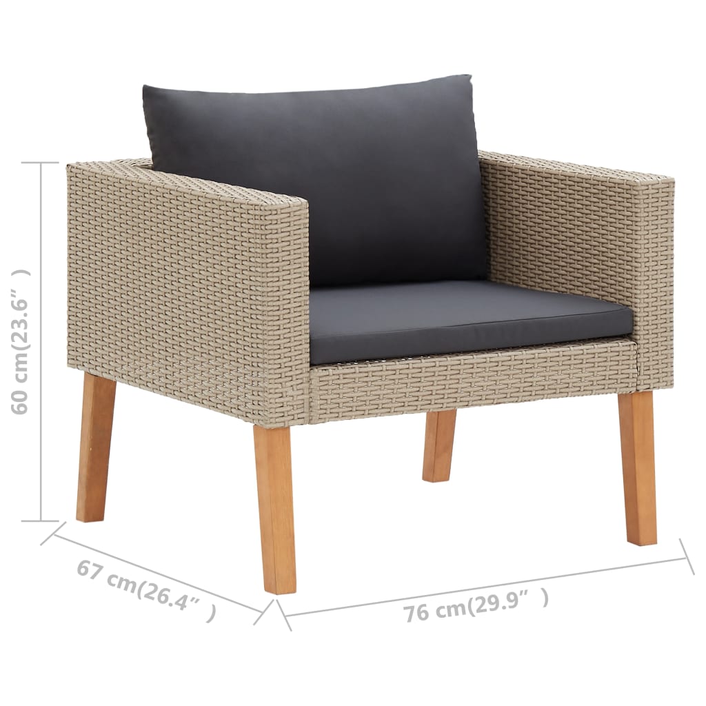 Salon de jardin 4 pcs avec coussins Résine tressée Beige