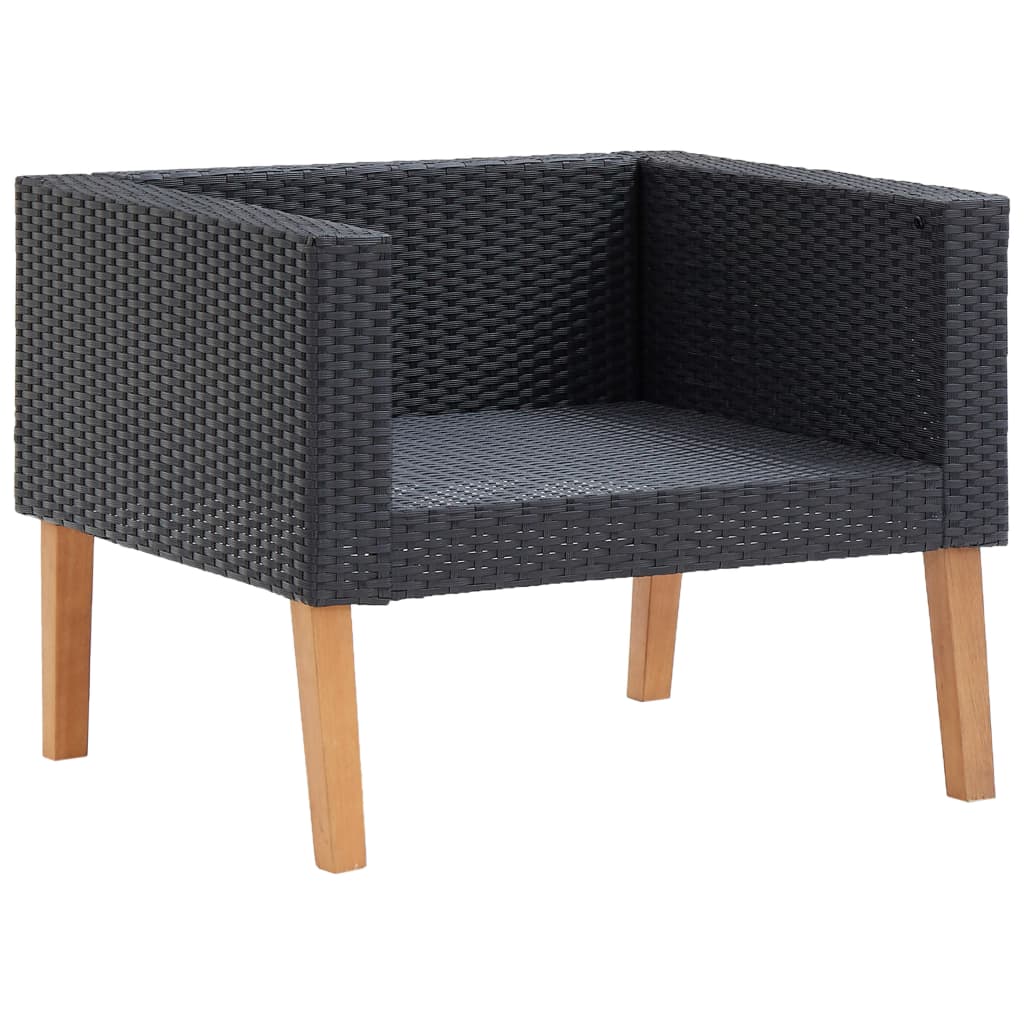 Salon de jardin 4 pcs avec coussins Résine tressée Noir