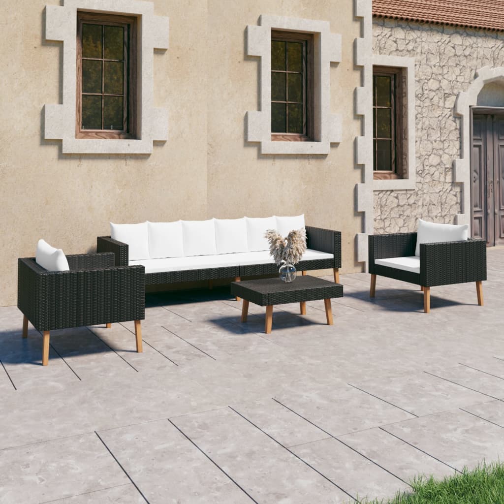 Salon de jardin 4 pcs avec coussins Résine tressée Noir